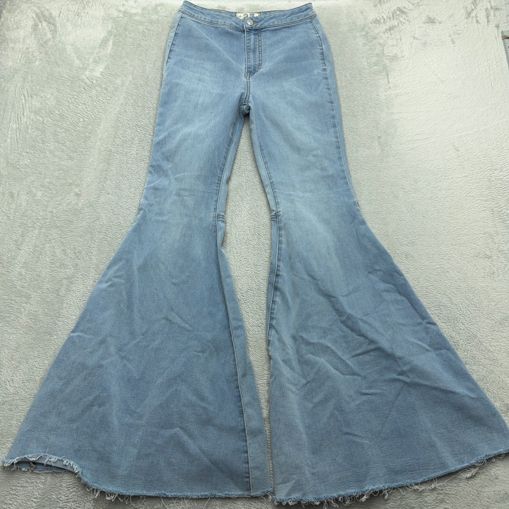 Free People We The Free Jeans Womens 27 Blue Just Float On Flare Raw Hem Denim